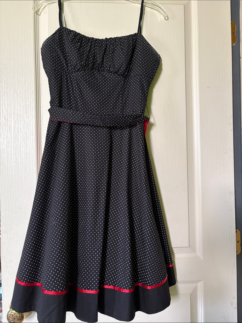 Ruby Rox Black Polka Dot Fit-and-Flare Mini Dress with Red Trim